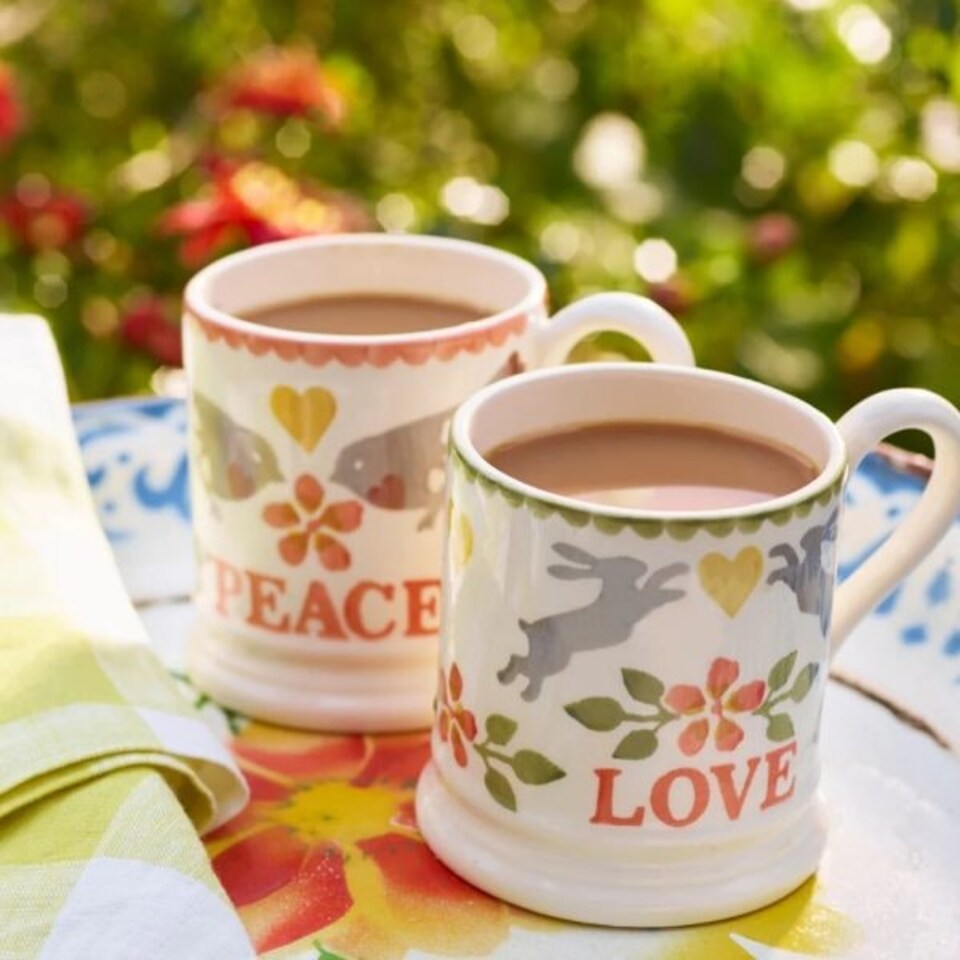 image 1 of Mug Set: 2 x 300ml Emma Bridgewater Coral Peace and Love Birds, Ceramic White