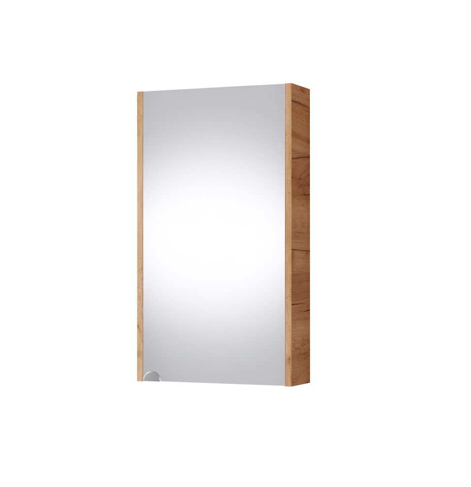image 1 of Bathroom Mirror Cabinet Mirrored Wall Unit 400mm Slimline Cupboard Oak Finish Narrow Storage Avir