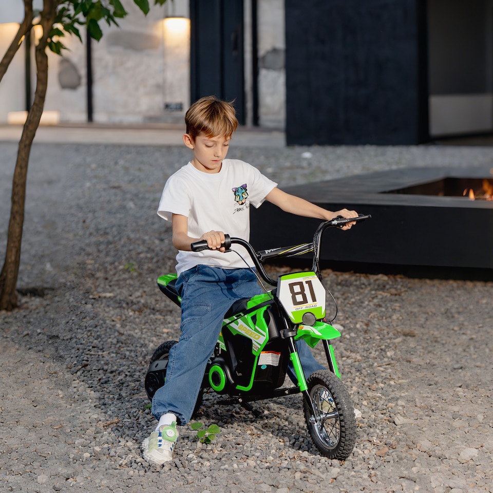 image 1 of AIYAPLAY Kids Electric Motorbike, 24V Battery Powered Dirt Bike with 250W Motor, 6-16km/h, 7AH Batteries, 12" Inflatable Tires and Rear Suspension, Ride On Motorcycle for 8-12 Years Old | Green
