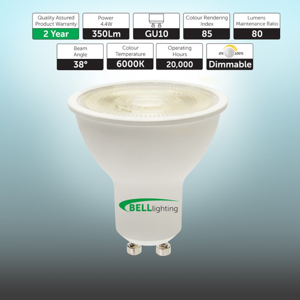 image 1 of BELL Lighting GU10 Dimmable LED Spotlight 4.4W Light Bulb Daylight White 6000K
