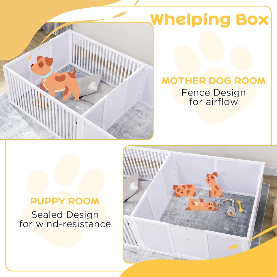 image 1 of PawHut Wooden Dog Pen Pet Playpen 7 Panels Puppy Pen for Indoors - White