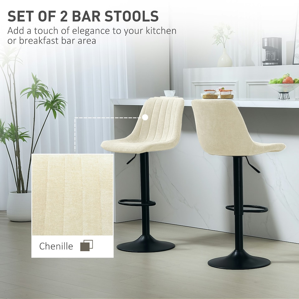 image 1 of HOMCOM Bar Stools Set of 2 Adjustable Swivel Bar Chairs with Backrest Cream | Beige