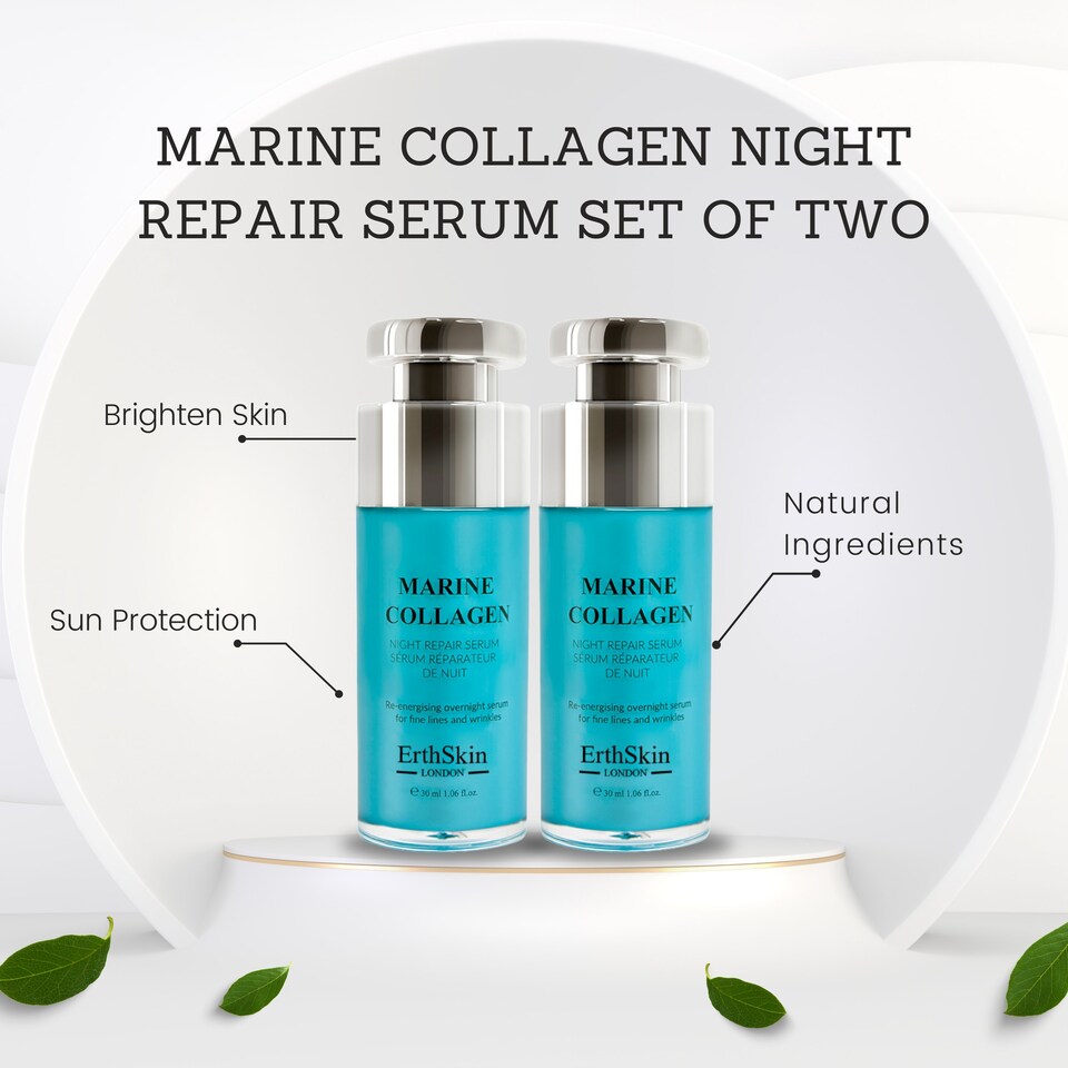 image 1 of 2X Erth Skin London Marine Collagen Night Repair Serum 30ml