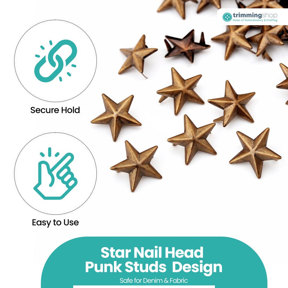image 1 of 11mm Star Shaped Studs with Back Pin Rivets for DIY Leathercraft- 50pcs