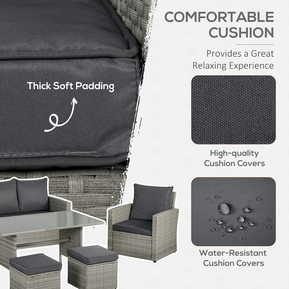 image 1 of Outsunny 6 PCS Outdoor Rattan Sofa Furniture Sets with Footstool Cushions Grey