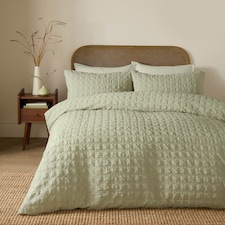 Serene Embossed Grid Duvet Cover Set Green