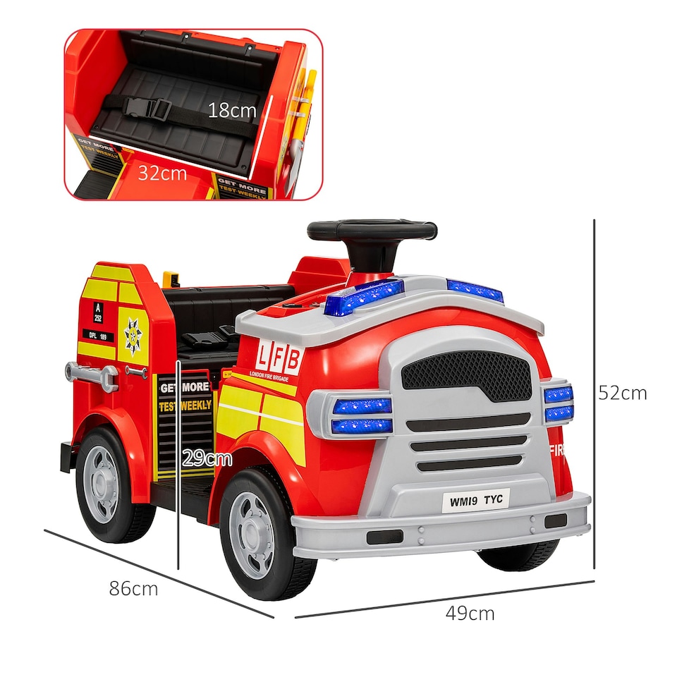 image 1 of AIYAPLAY 12V Ride on Fire Truck w/ Siren, Flashing Lights, Red