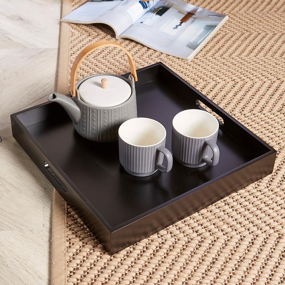 image 1 of Folding Butlers Side Table Portable Wooden Food Serving Tray | Black