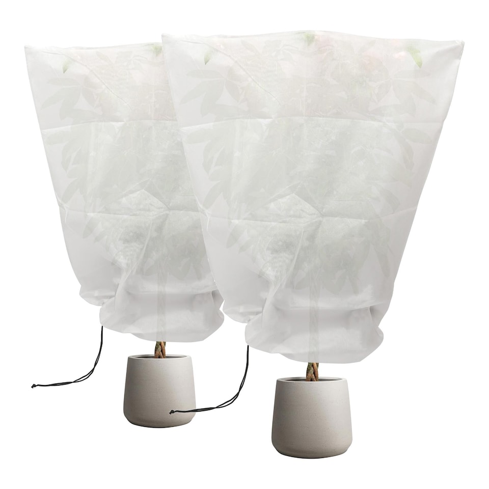 image 1 of Harbour Housewares Plant Fleece Frost Protection Covers with Drawstring - 0.8M x 1.2M - Pack of 2 | White | White