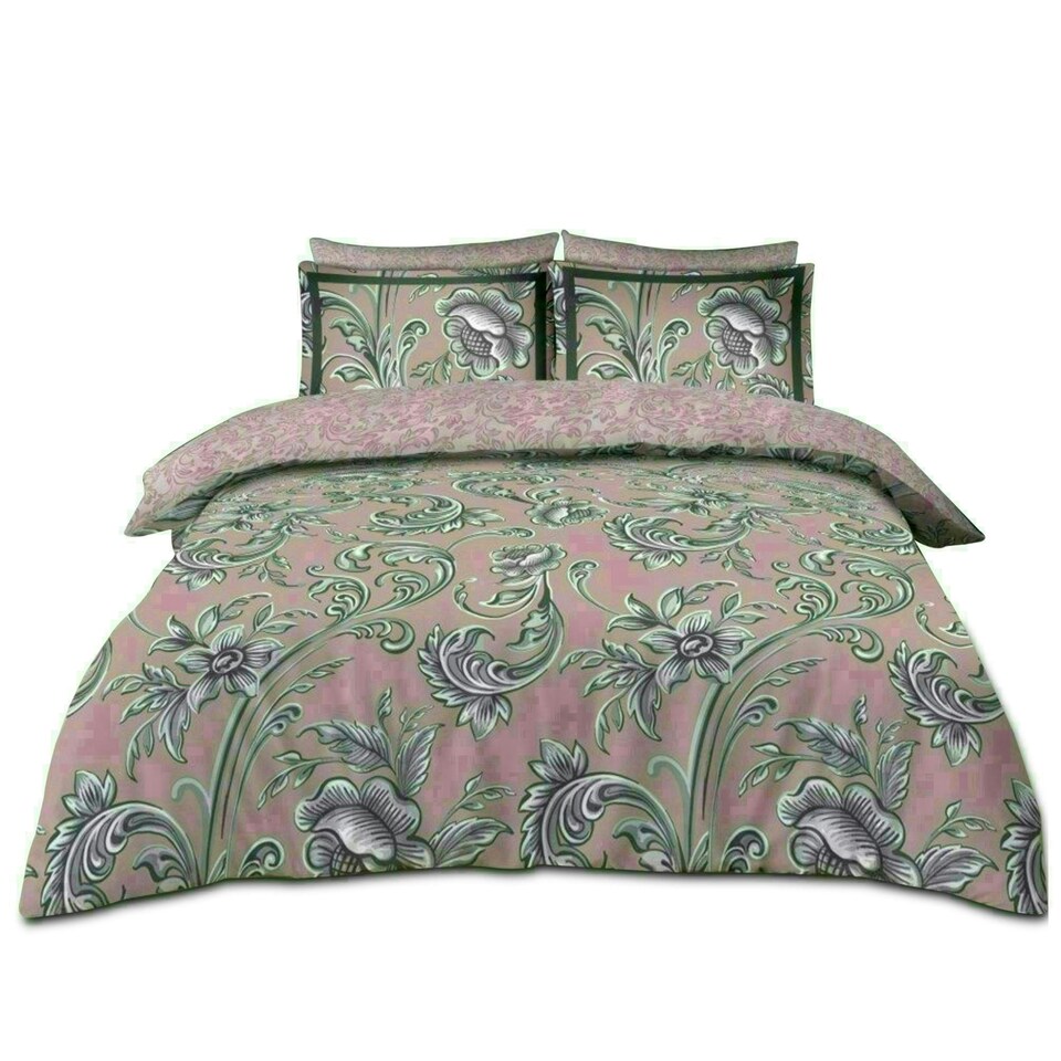 image 1 of Imogen Floral Printed Duvet Cover Set Reversible Polycotton Beddings Pink | Single