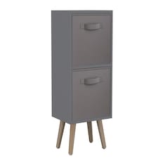 Grey 2-Tier 2-Drawer Cube Shelving Unit with Scandinavian Legs | Grey | Grey & Pine | 1