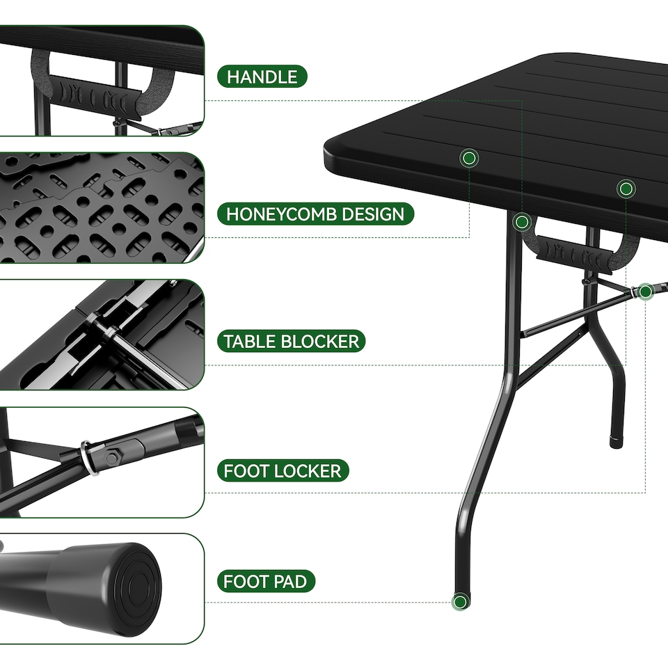 image 1 of 6ft Folding Table and benches heavy duty Indoor and Outdoor use Garden Camping Event Table Dark Wood | Brown | Wood Effect