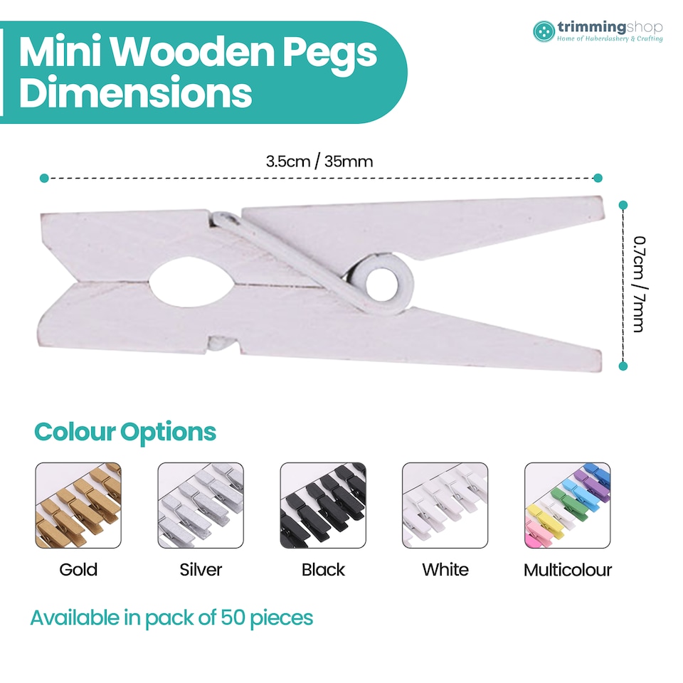 image 1 of 3.5cm Tiny Pegs, Mini Wooden Peg Silver Craft Pegs - 50pcs