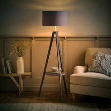 ValueLights Morrigan Grey Wood Tripod Floor Lamp Grey & Chrome Shade Grey