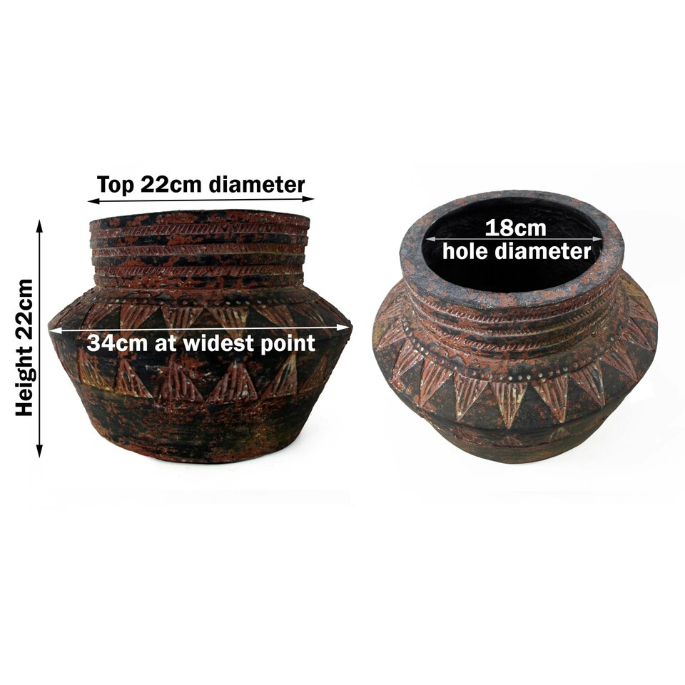 image 1 of 22cm x 34cm Aztec Inca Large Planter Brown