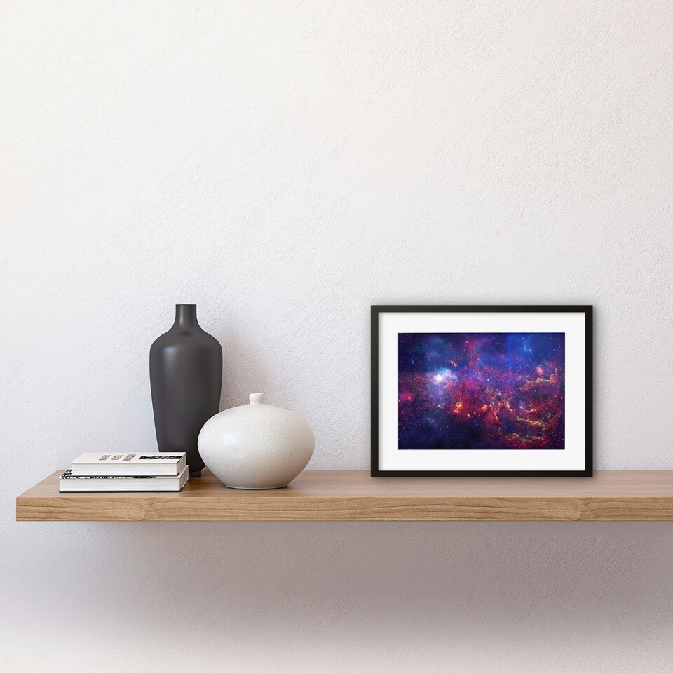 image 1 of Hubble Great Observatories Center Milky Way Galaxy 9x7" Black Framed Wall Art Print