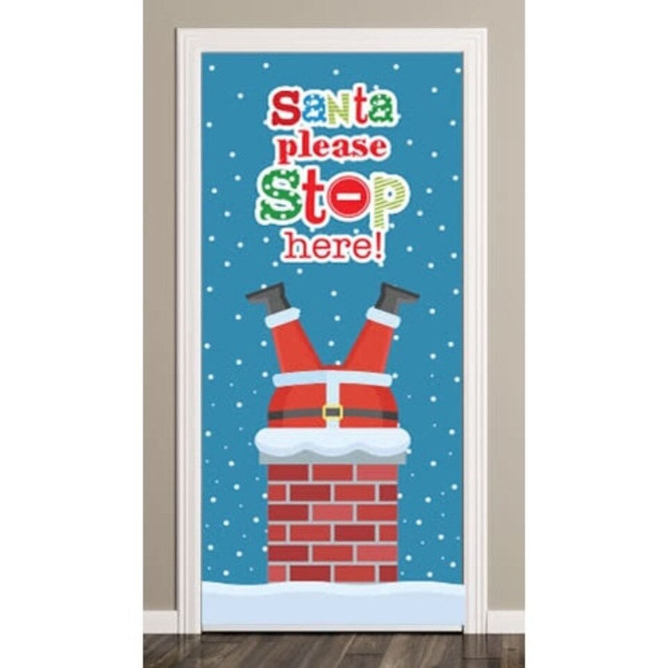 Santa Please Stop Here Chimney Christmas Door Cover PVC Party Sign Decoration 66cm x 152cm
