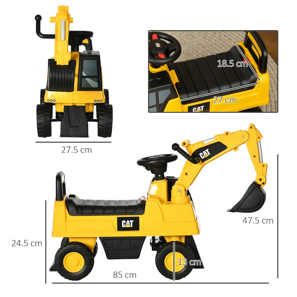 image 1 of HOMCOM CAT Licensed Kids Construction Ride-On Digger w/ Shovel, for 1-3 Years