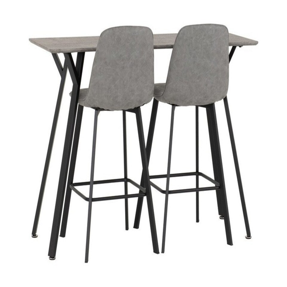 image 1 of Quebec Bar Table Set - Concrete Effect/Black/Grey Faux Leather Grey