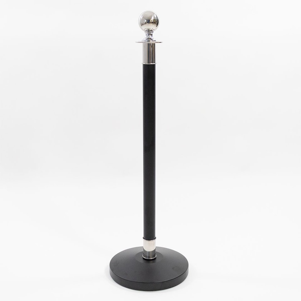 image 1 of 2 Silver Finish Black Stanchion Poles with 1 Yellow Gold Velvet Rope