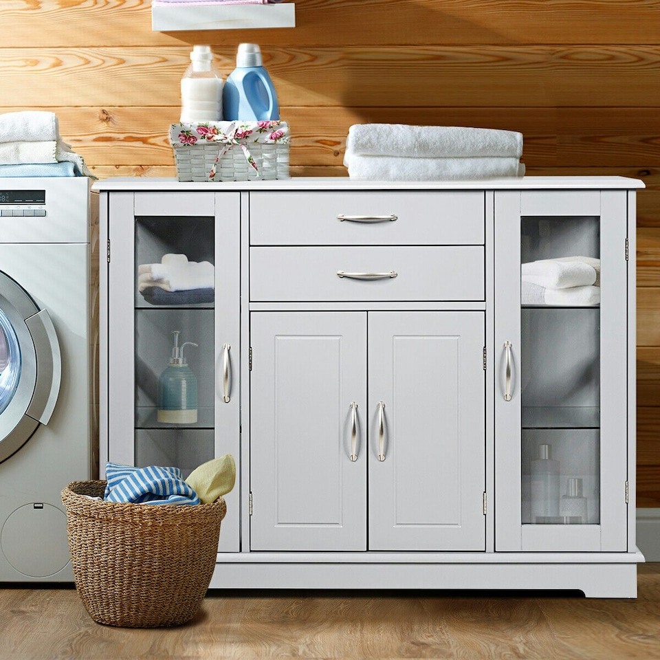 image 1 of COSTWAY Kitchen Buffet Sideboard Storage Cupboard Grey Grey