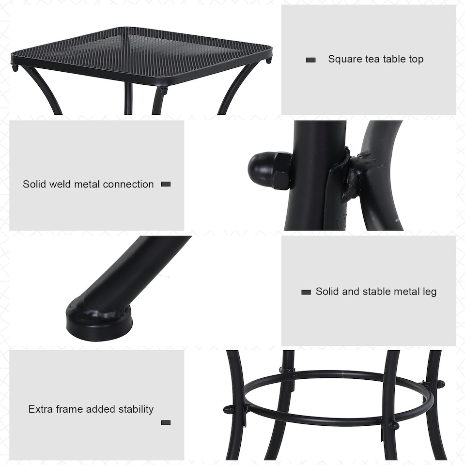 image 1 of Outsunny 45cm Square Metal Outdoor Patio Bistro Table Coffee Desk Black