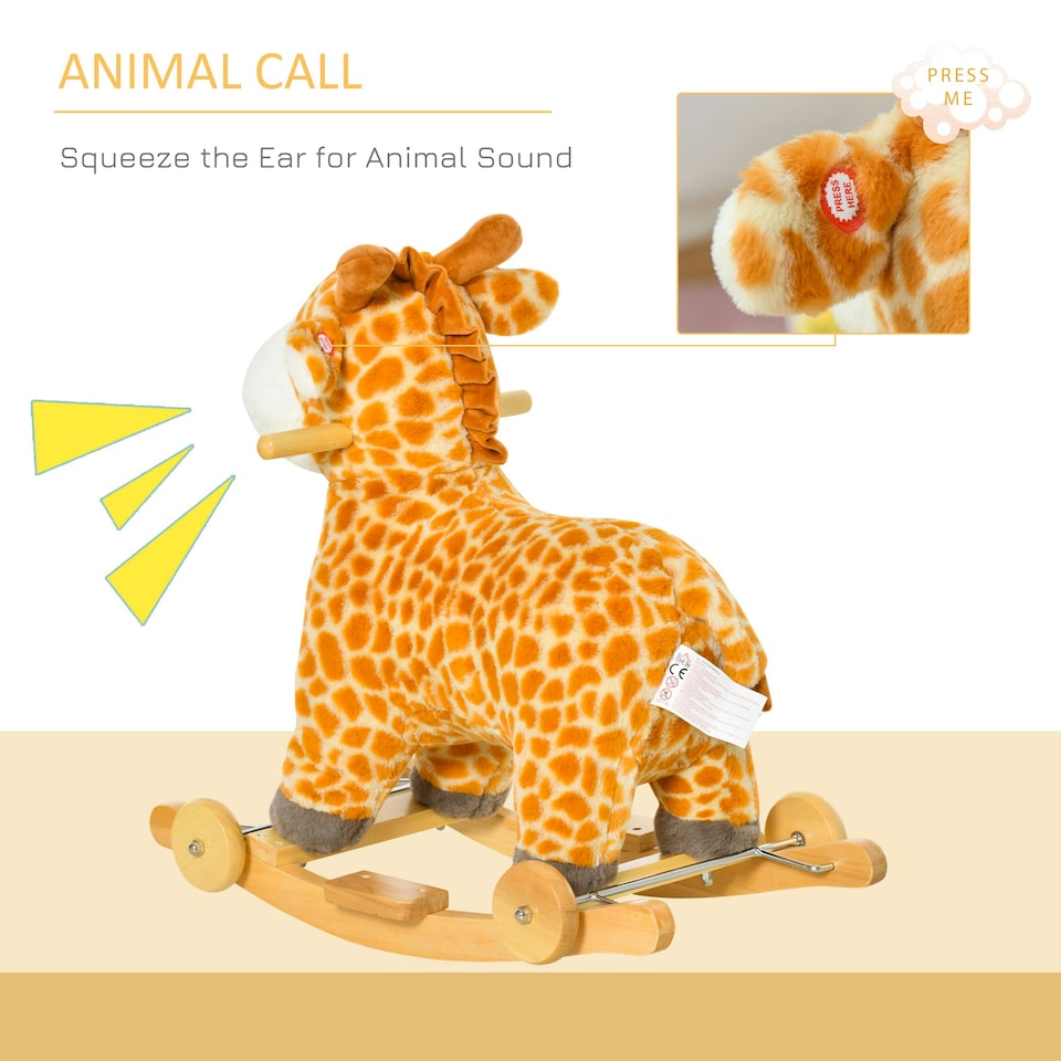 image 1 of HOMCOM 2-IN-1 Kids Plush Ride-On Rocking Gliding Horse Giraffe-shaped Yellow