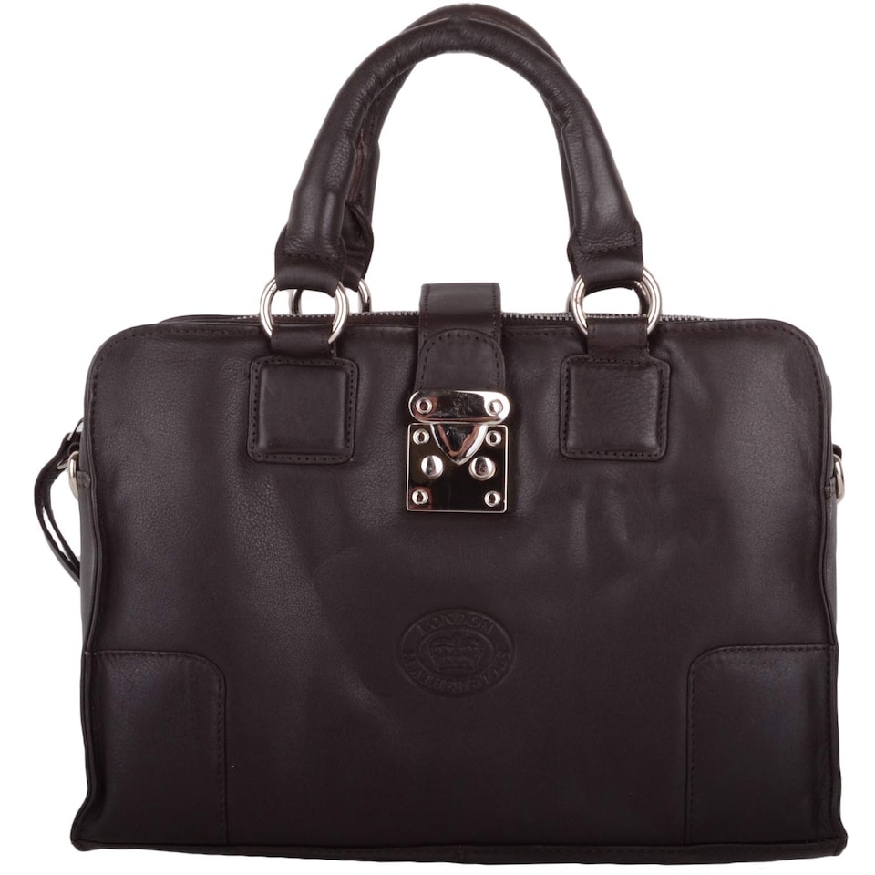 image 1 of London Leathergoods Womens Soft Premium Leather Hand Bag / Shoulder Bag with Detachable Strap | Brown | Dark Brown