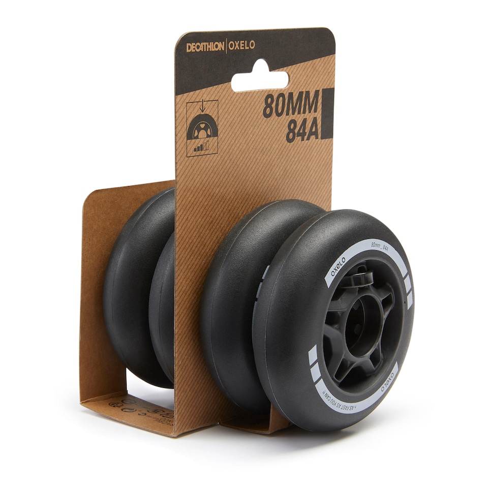 image 1 of Decathlon 80 mm 84A Inline Fitness Skate Wheels Fit 4-Pack - Black