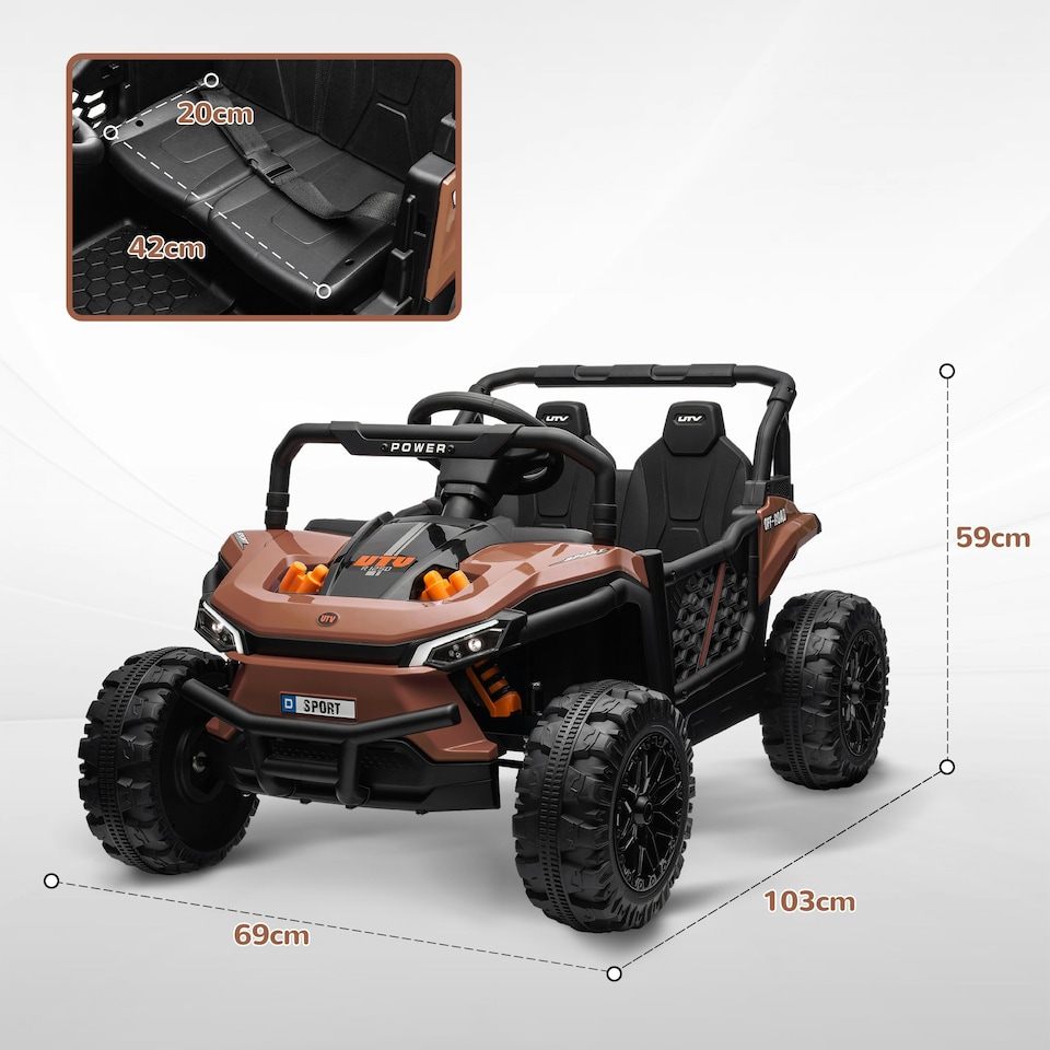 image 1 of AIYAPLAY Kids Ride on Car, 12V Electric Truck w/ Horn, Lights, USB, Brown