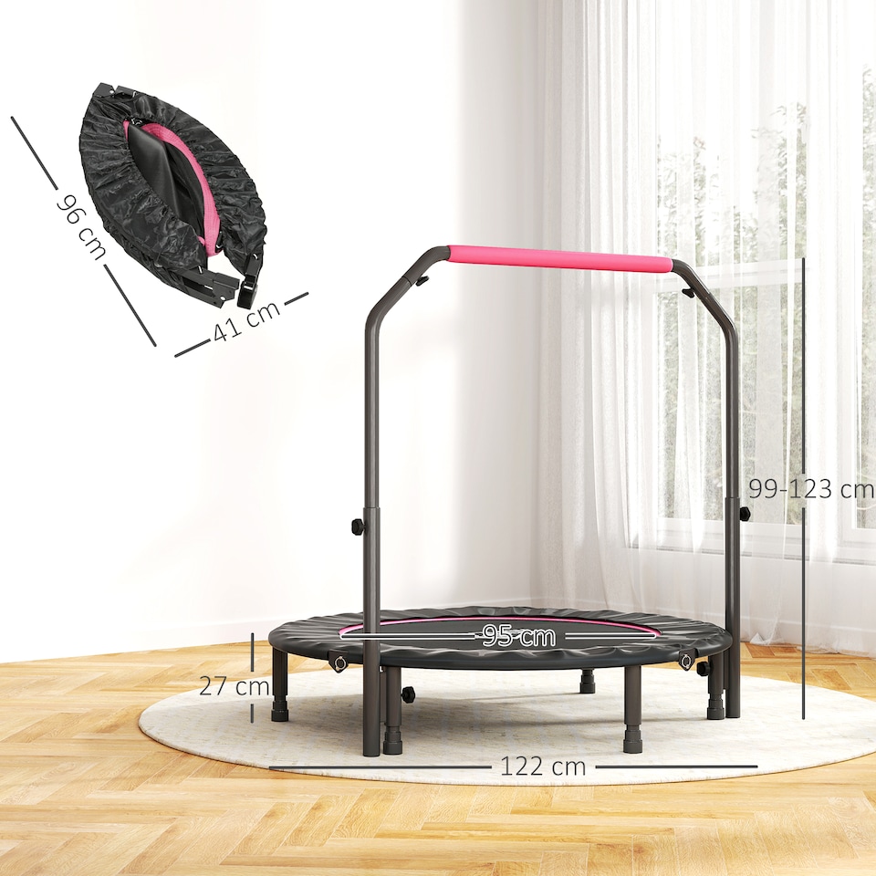 image 1 of HOMCOM 48" Foldable Mini Fitness Trampoline w/ Foam Handle, Pink
