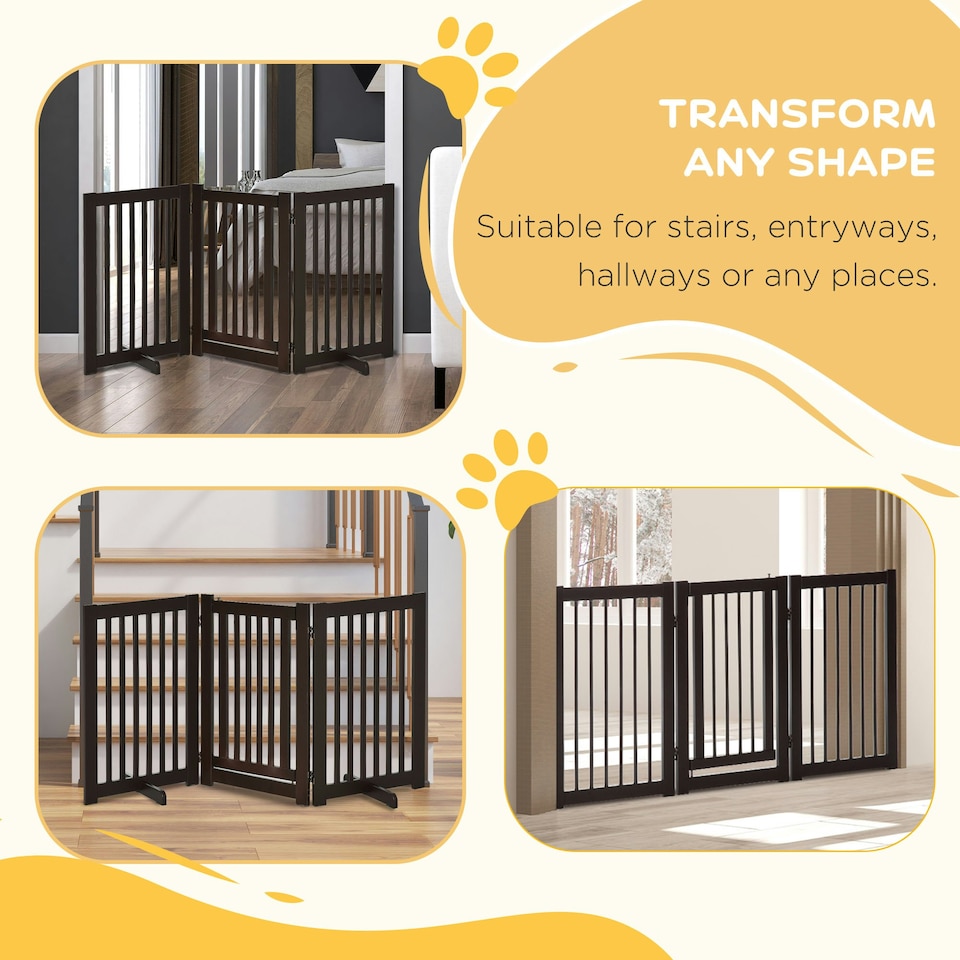 image 1 of PawHut 155cm Expandable 3-Panel Freestanding Dog Pet Gate w/ Latched Door Brown