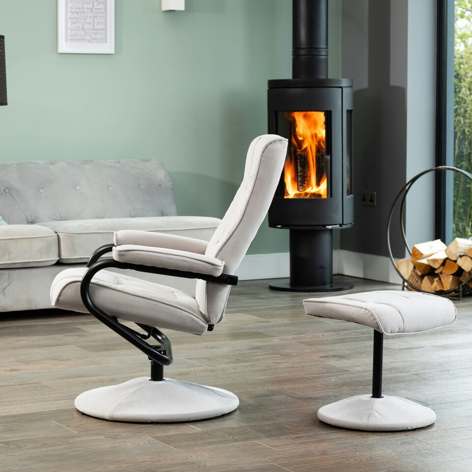 image 1 of Ripley Swivel Recliner and Footstool - Stone