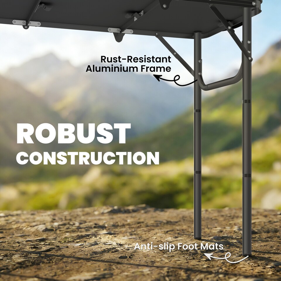 image 1 of Outsunny 3ft Folding Camping Table, Picnic Table with Storage Layer | Black | Black | 90 x 40 x 70 cm