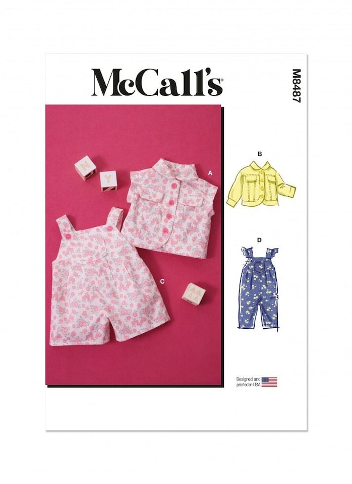 McCall's 8487 Paper Sewing Pattern – Baby Waistcoats, Jackets & Dungarees, Size A (XS–S–M–L), Intermediate