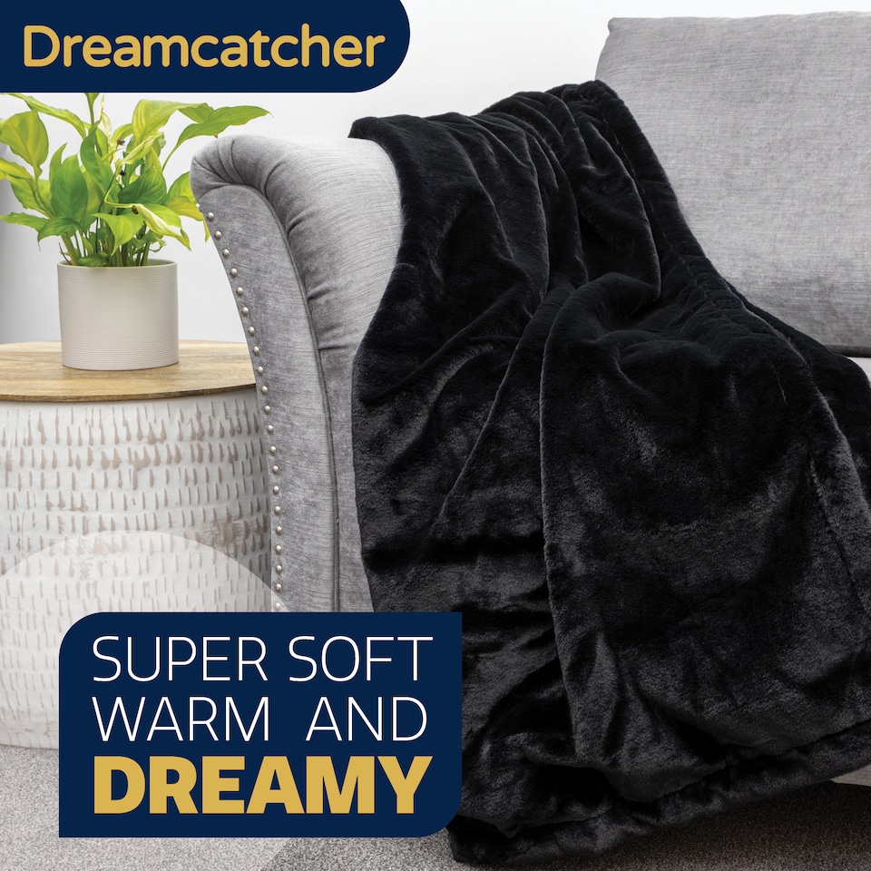 image 1 of Dreamcatcher Black Faux Fur Blanket Throw 160x130cm | Black | Black | One Size | 1