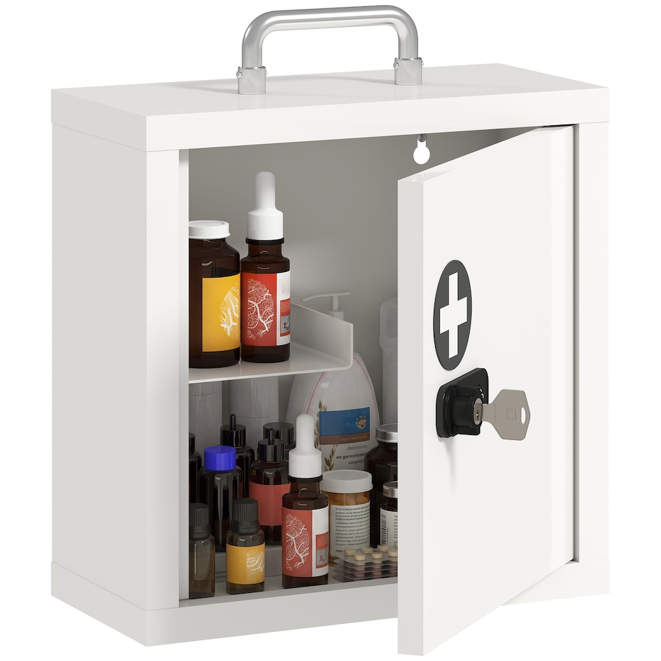 image 1 of HOMCOM Medicine Cabinet, Medical Cabinet w/ Combination and Key Lock, White
