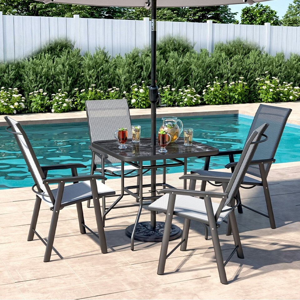 image 1 of Living and Home Tempered Glass Square Marble Outdoor Coffee Table, 80cm | Black