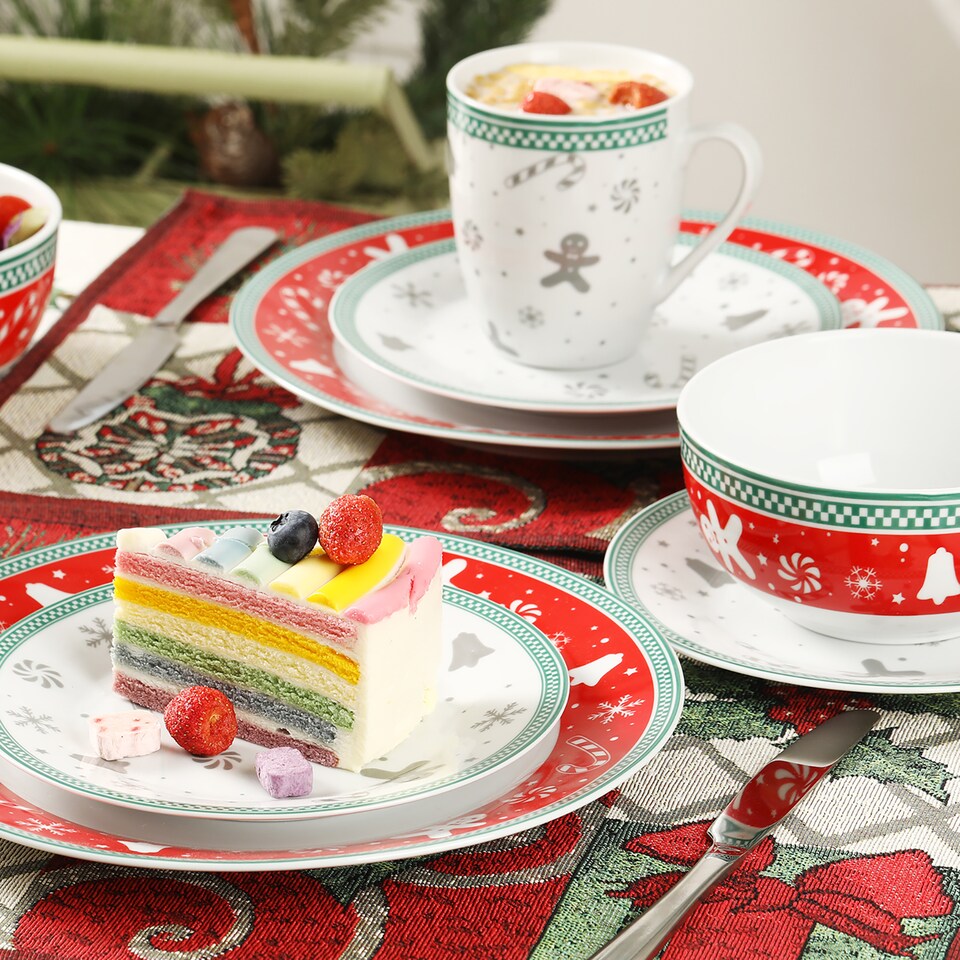 image 1 of simpa 16PC Gingerbread Men Christmas Ceramic Dinner Set.