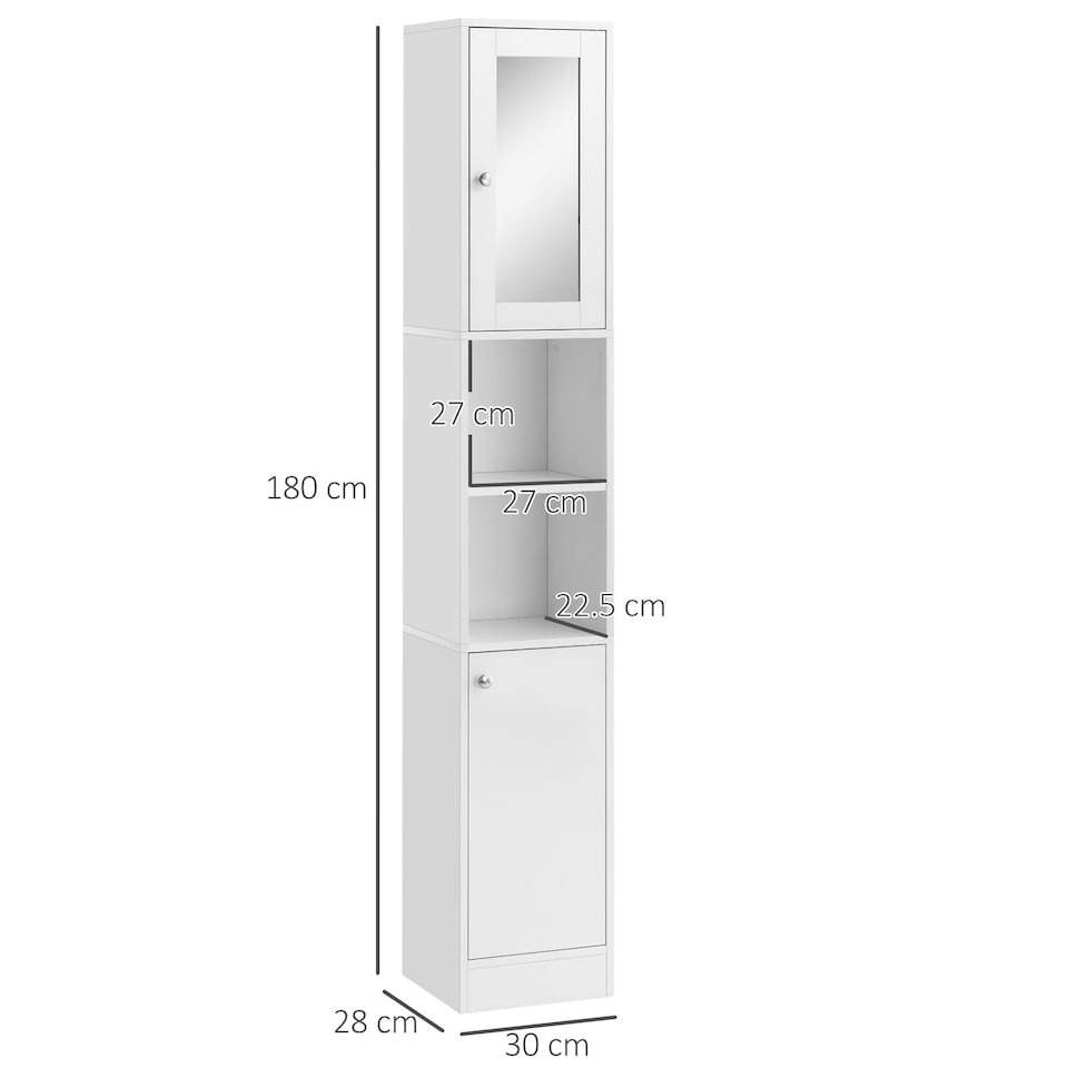 image 1 of kleankin Bathroom Floor Storage Cabinet with Mirror and Shelves Tallboy Unit