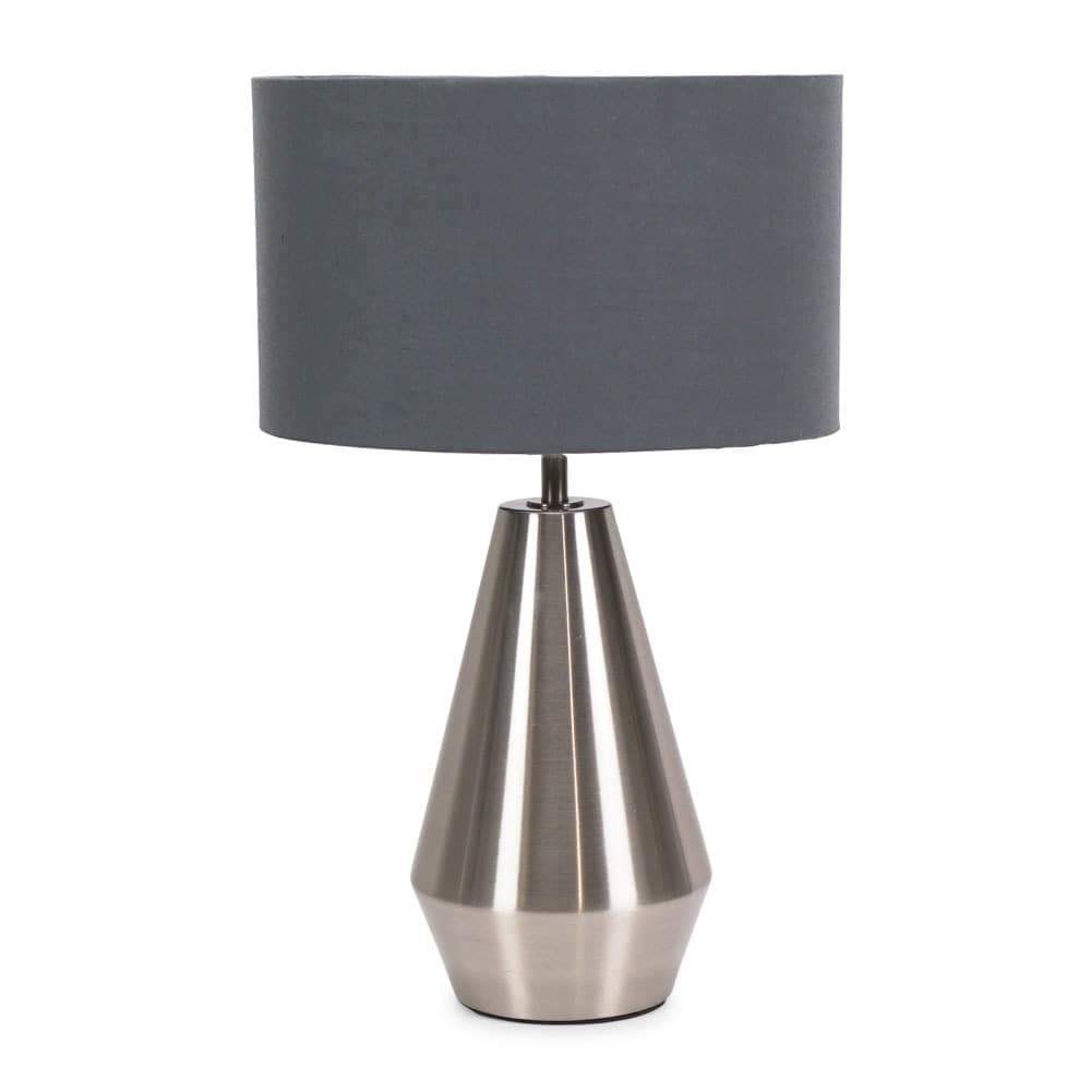 ValueLights Jax Brushed Chrome Dimmable Touch Table Lamp with Fabric Drum Shade in Charcoal