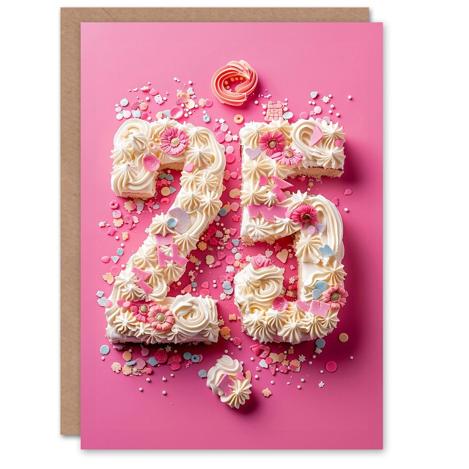 image 1 of Fancy Floral Number Cake Pink 25 25th Her Birthday Card