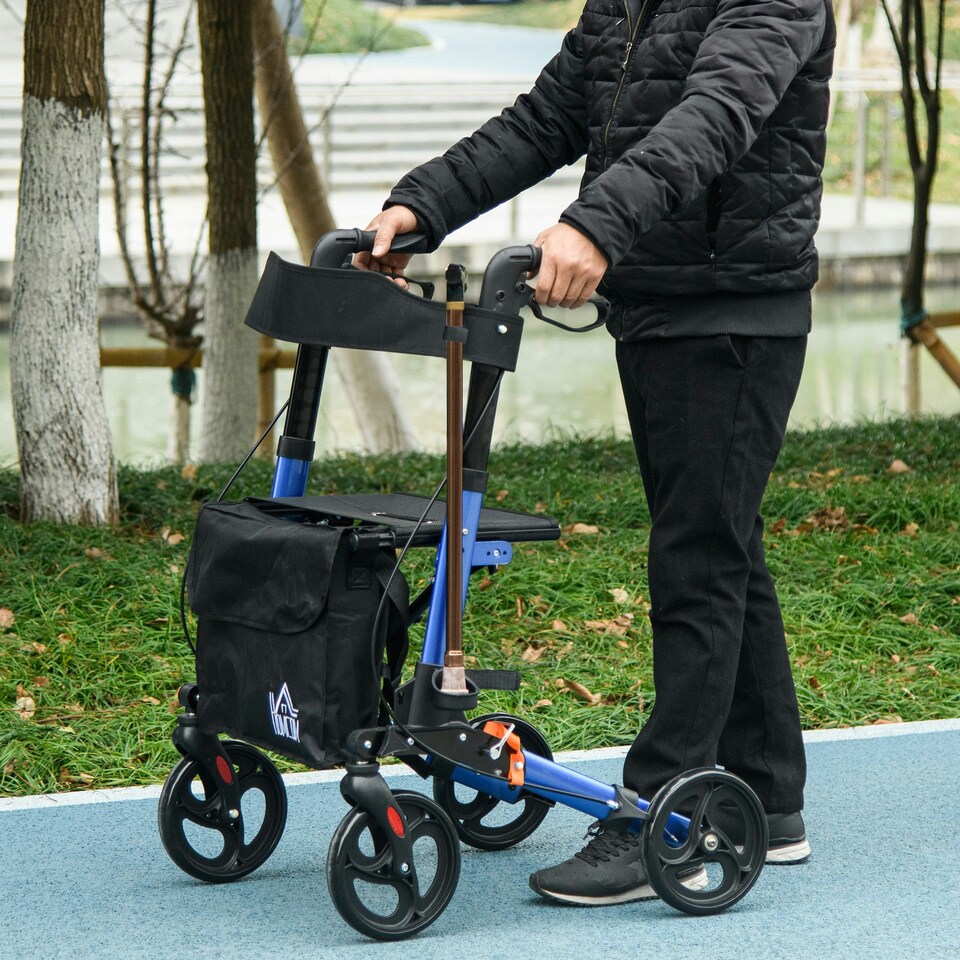 image 1 of HOMCOM 4 Wheel Rollator Walker,  Adjustable Mobility Walker with Bag, Blue