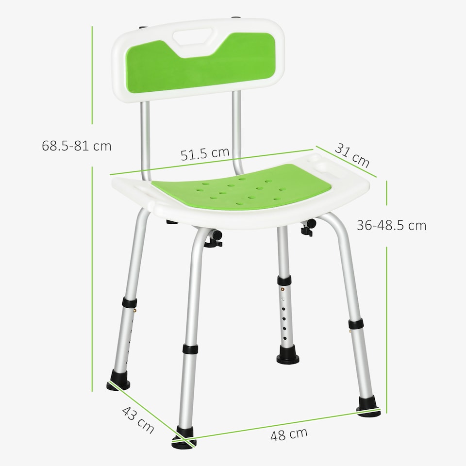 image 1 of HOMCOM Shower Stool for Elderly Disabled Adjustable Shower Stool Green