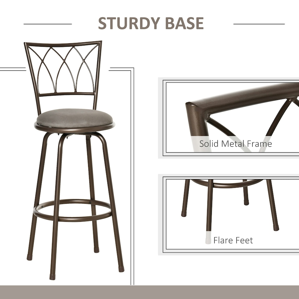 image 1 of HOMCOM Set of 2 Bar Chairs Swivel Armless Upholstered Metal Frame Barstools