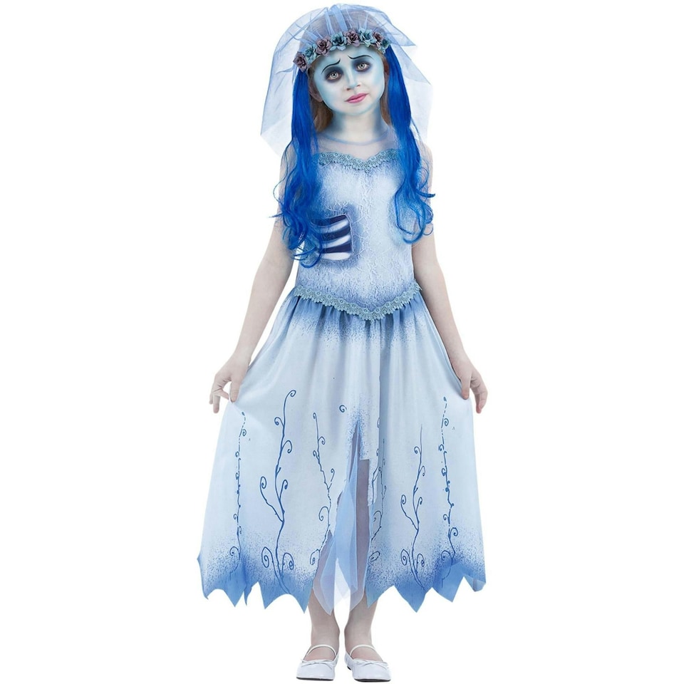 image 1 of Corpse Bride Girls Emily Costume Set - Blue/White - 4-6 Years