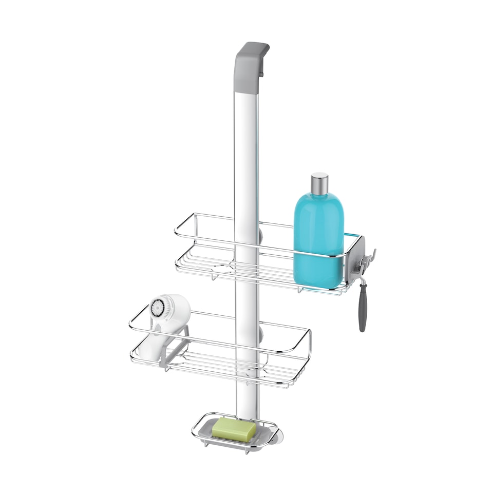 image 1 of Simplehuman Over Door Shower Caddy | Silver | Matt Stainless Steel + Anodised Aluminium | Overdoor | 1
