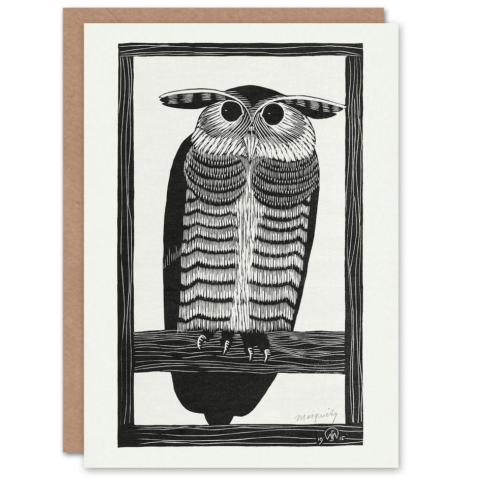 image 1 of Samuel J De Mesquita Art Card Stylised Horned Owl