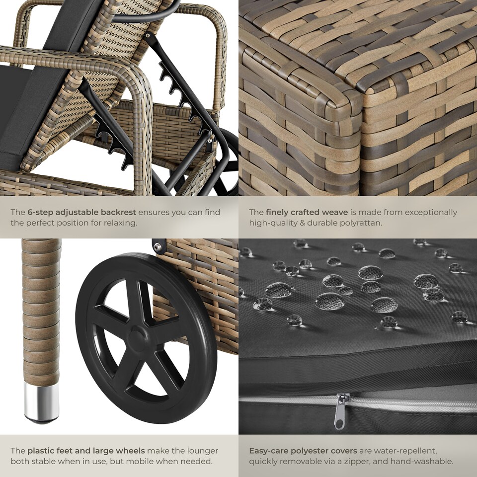 image 1 of Sun Lounger - 6-position backrest, weather and UV-resistant, soft pillow, two wheels | Cream | nature/dark grey | 1