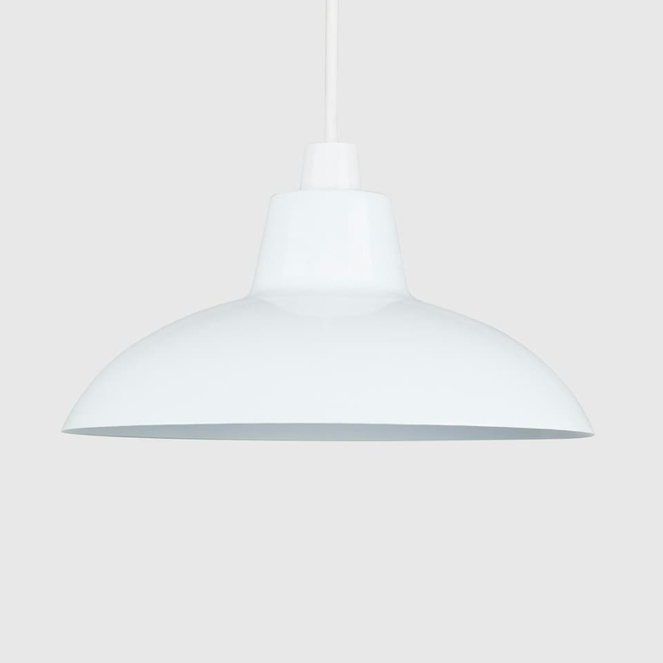 image 1 of ValueLights Retro Style Gloss White Metal Easy Fit Ceiling Pendant Light Shade - Complete with a 10w LED Bulb 3000K Warm White